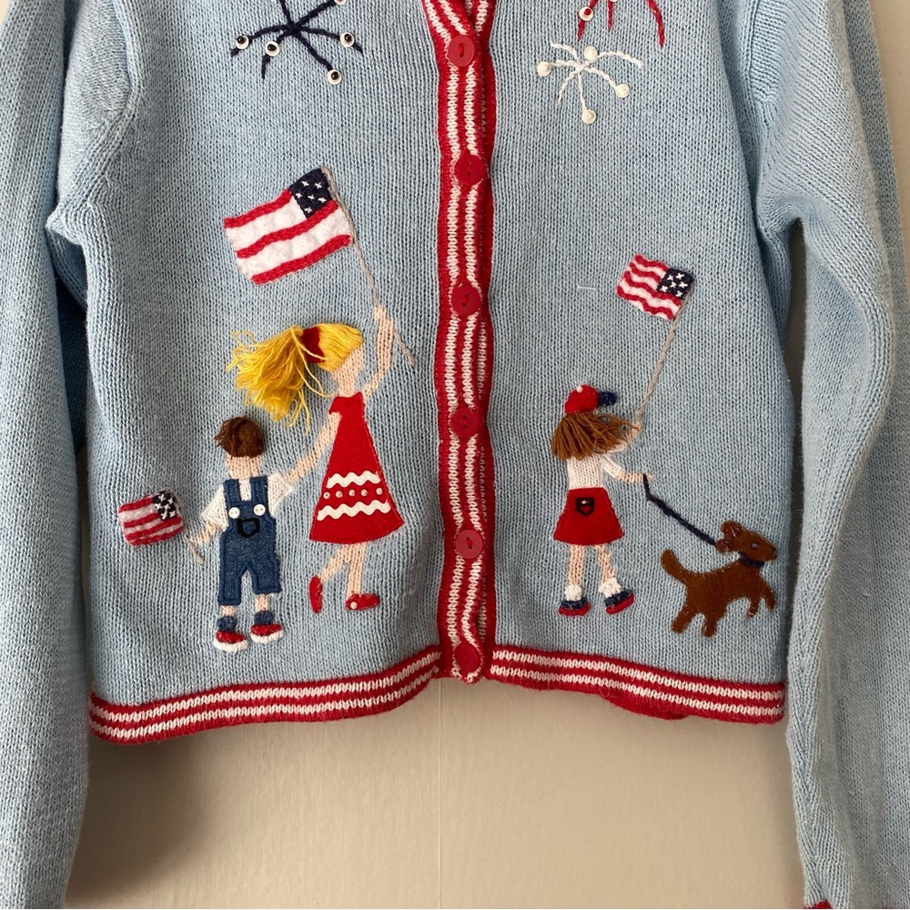 Vintage Hartstrings Embroidered 4th of July Knit Cardigan Sweater 5/6 - Picture 3 of 11